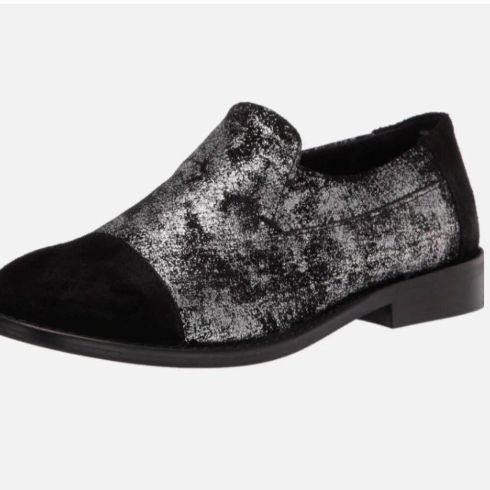 Sbicca Women's Loafer Black Silver Carboan Flat Shoes With Leather NEW Size 6